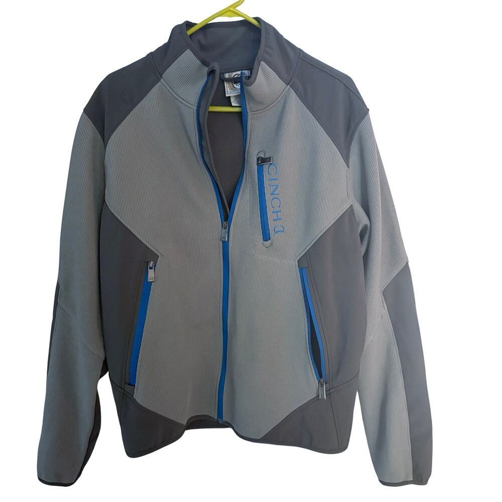 Cinch Softshell Jacket L Gray Blue Full Zip Western Rodeo Performance GORPCORE